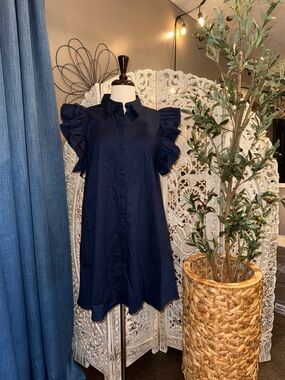 crown & ivy Navy Cotton Blend dress with Label Detail